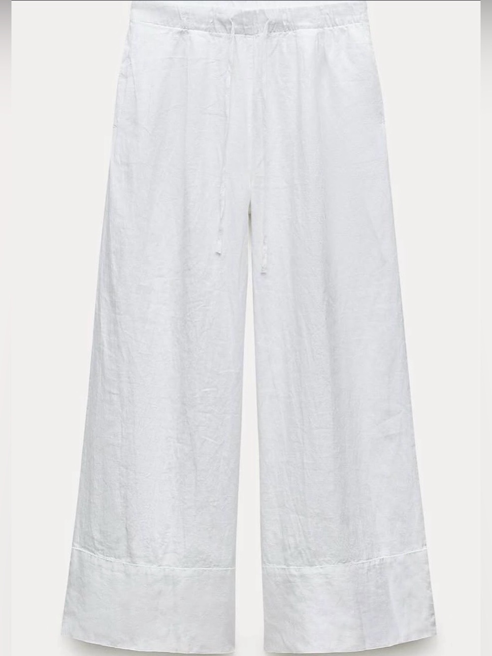 Zara 100% Linen Palazzo Pants Oyster White Wide Leg NWT Size XS